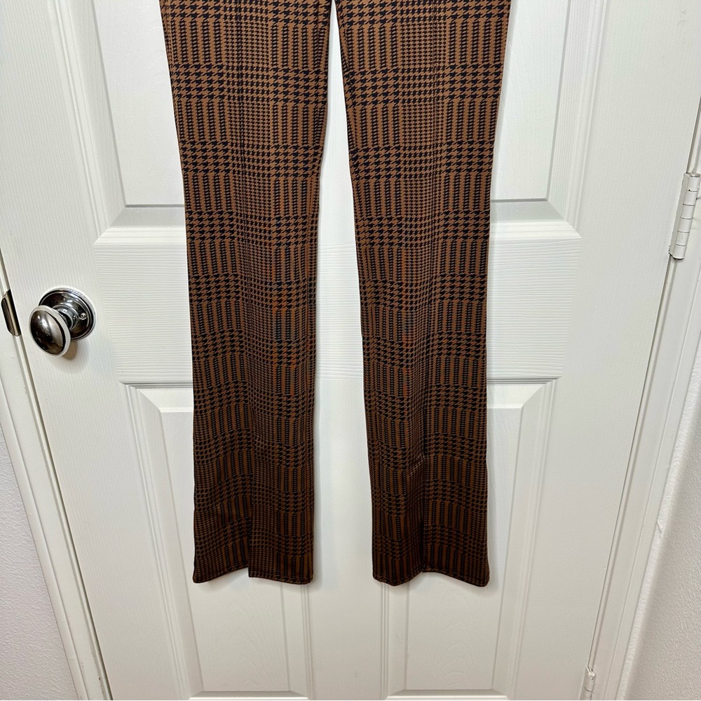 NWOT Jacquard High-Waist Glenplaid Flutter Leggings Cinnamon Brown/Black Size XS - Picture 14 of 16